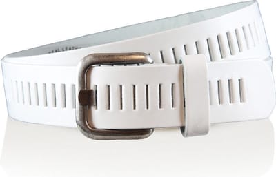 Timbelt Leren Geperforeerde Sleufjesriem Riem voor Dames en Heren - Breedte 4 cm - Sleufjes Riem Echt Leer - wit - Riemmaat 85 - Totale lengte 100 cm