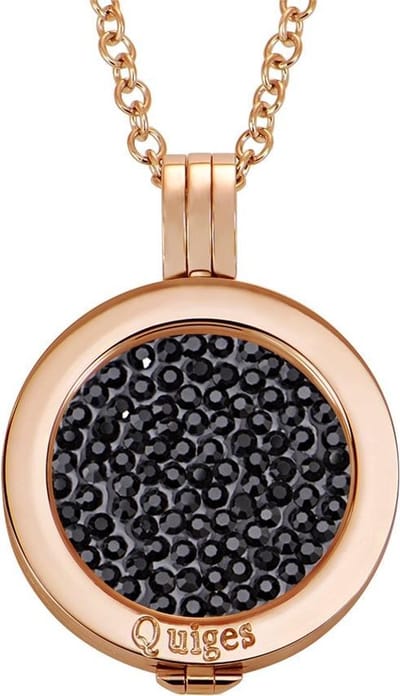 Quiges Munthouder met Ketting en Munt 25mm Zirkonia Zwart - RVS Roségoudkleurig - EPRHZ229