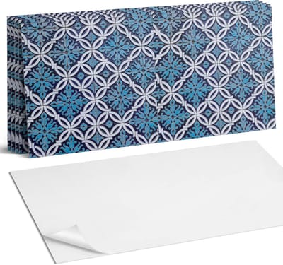 Coloray Plaktegels - Geometrisch patroon met een bloemenmotief Wandtegel Zelfklevend - 60 cm x 30 cm - Blauw Plaktegels - 6 stuks - Rechthoek PVC Tegels - Plaktegels Keuken - Zelfklevende Vloertegels Badkamer - Vinyl Tegels - Zelfklevende Wandtegels