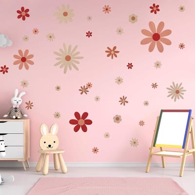 Famanu – 40 Stuks madeliefjes muurstickers boho schattige vinyl wanddecoratie bloemstickers voor meisjes kinderen kinderkamer slaapkamer speelkamer klaslokaal woonkamer muurkunst (4 vellen)