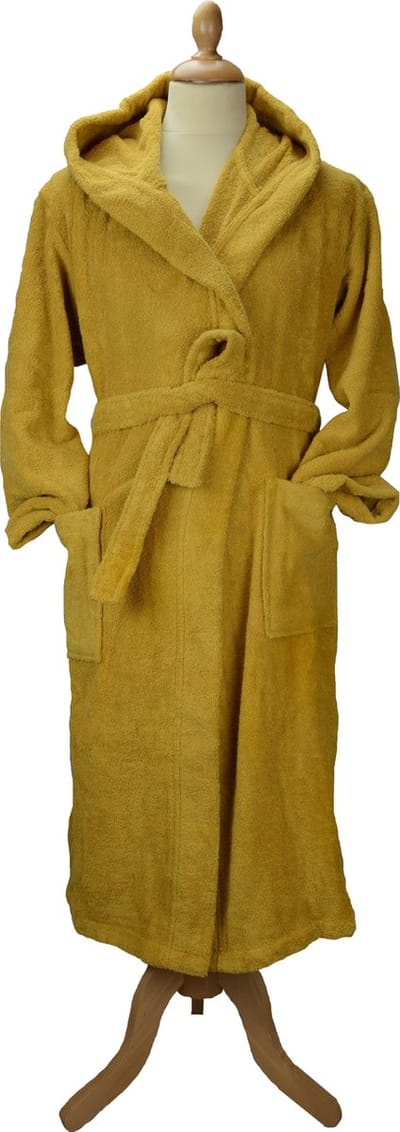 ARTG® Robezz - Badjas met Capuchon - 100% Katoen - Badstof - Donker Geel - Mustard - Maat L/XL