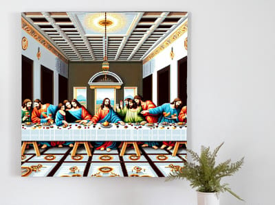 Pixel art laatste avondmaal schilderij | Laatste Avondmaal in digitale pixels: een kunstige interpretatie | Kunst - 20x20 centimeter op Dibond | Foto op Dibond