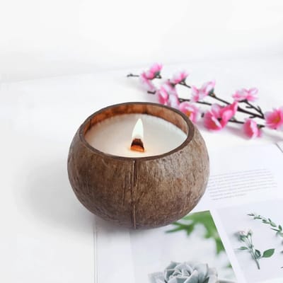 Natuurlijke Kokosnoot Kaars met Houten Lont - Geurige Sojawas voor Aroma en Ontspanning