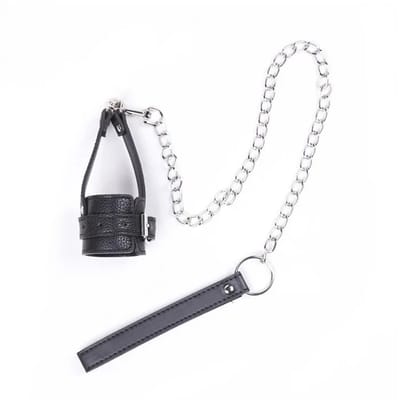 BDSM Leren penis sleeve met sluiting & stalen riem - BDSM - kinky - sextoys
