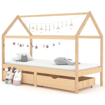 vidaXL - Kinderbedframe - met - lades - massief - grenenhout - 90x200 - cm