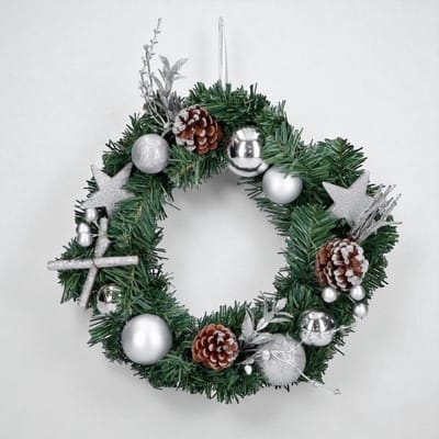 Decoratieve Kerstkrans Groen/Zilver - ø30 cm - Kerstdecoratie