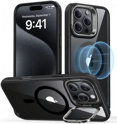ESR Hoesje Geschikt voor Apple iPhone 16 Pro Max - Classic Hybrid HaloLock - Compatibel met MagSafe en ESR HaloLock - Back Cover met Standaard - Camera Kickstand - Transparant Zwart