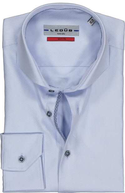 Ledub Slim Fit overhemd - blauw (contrast) - Strijkvriendelijk - Boordmaat: 44