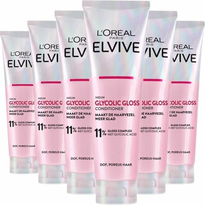 L'Oréal Paris Elvive Glycolic Gloss Conditioner - voor dof, poreus haar - met glycolic acid voor glanzend haar - 6 x 150ml