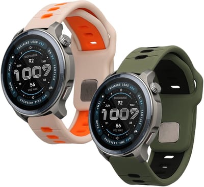 kwmobile 2x horlogebandjes geschikt voor 22mm Amazfit Bip 6 / Bip 5 Unity / Bip 5 / GTS 3 / Balance 2 / Helio Strap bandje - Smartwatch bandjes van TPU - Activity tracker horloge band in donkergroen / zwart / wit / oranje