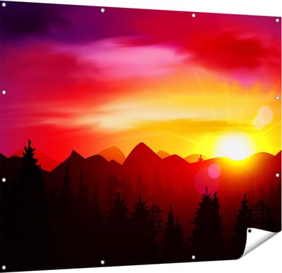 Gards Tuinposter Zonsondergang in de Bergen - Abstract - 150x120 cm - Tuindoek - Tuindecoratie - Wanddecoratie buiten - Tuinschilderij