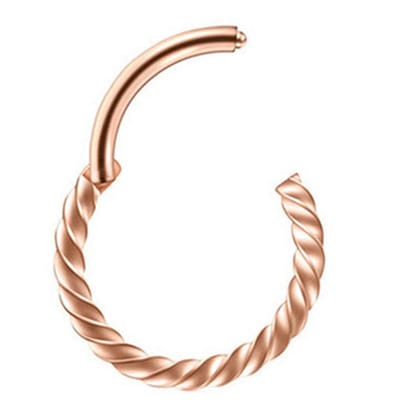 Chirurgisch Stalen Ring Piercing - Twist - Verpakt in organza zakje- Diameter 8mm - Dikte 1.2mm - Ringetje geschikt voor Helix, Tragus, Septum, Lip, Neus & wenkbrauw piercing- Rose gold