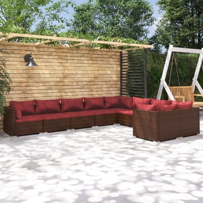 vidaXL - 9-delige - Loungeset - met - kussens - poly - rattan - bruin