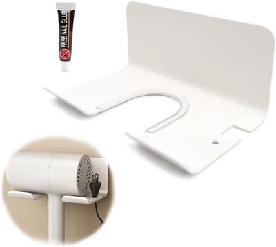 Famanu – Föhnhouder zonder boren, aluminium wandhouder voor haardroger, wit