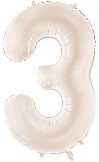 Fluwelen folieballon cijfer 3 in beige 86cm