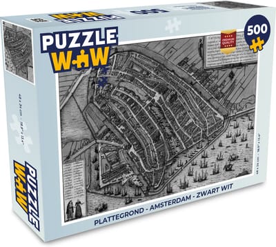 Puzzel Plattegrond - Amsterdam - Zwart wit - Legpuzzel - Puzzel 500 stukjes - Stadskaart