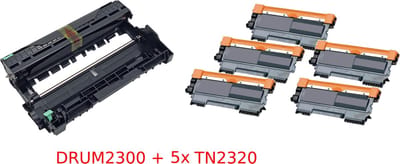 KATRIZ® huismerk 1x DRUM DR2300 + 5x TONER TN2320 | voor Brother DCP L2500D/DCP L2540DN/HL-L2300D/HL-L2320D/HL-L2340DW/HL-L2365DW/FC L2700DW/MFC L2740DW | 6 stuks