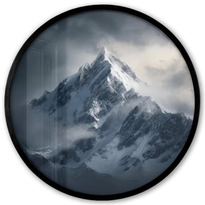 Poster in lijst Rond - Fotolijst 40x40 cm - Posters - Sneeuw - Berg - Wolken - Ronde posterlijst zwart - Decoratie - Wanddecoratie woonkamer - Muurdecoratie slaapkamer