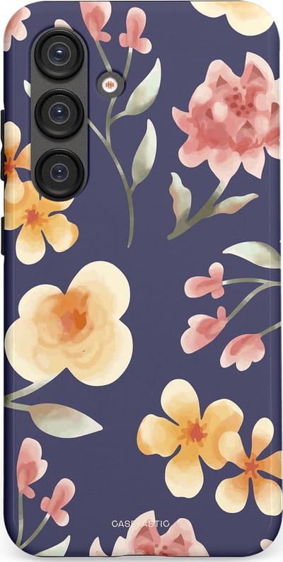 Casetastic Hoesje Geschikt voor Samsung S25 - Stijlvolle Beschermende Duo-layer Case - Bloesemnacht Marine