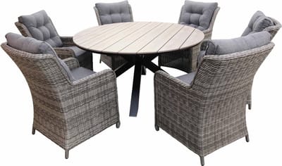 7-delige ronde tuinset | 6 Dublin tuinstoelen (AG) | ⌀150cm Cyprus tuintafel (Wood)