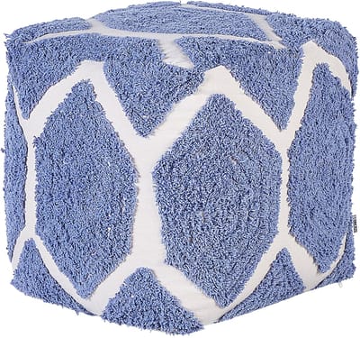 ROJHAN - Poef - Beige/Blauw - 40 cm - Katoen
