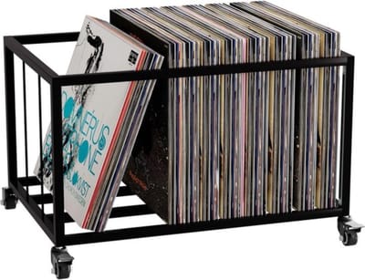 Stijlvolle Vinylplaat Houder met Wielen en Ruime Opslagcapaciteit voor 100 LP's