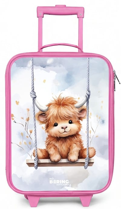 NoBoringSuitcases.com® - Kinderkoffer roze - Kindertrolley meisje - Hennie hooglander - Koffer kind lichtgewicht - Reiskoffer trolley voor kinderen - Koffertje met lichtgevende wieltjes - Rolkoffer