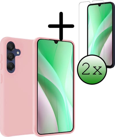 Hoesje Met 2x Screenprotector - Geschikt voor Samsung Galaxy A15 - Sterk & Shockproof - Back Cover - Siliconen Case - Telefoon Hoes - Lichtroze