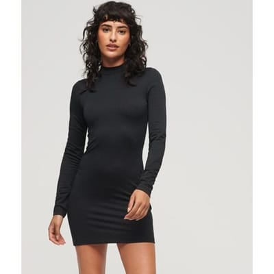 Superdry Jersey Mini-jurk met Hoge Hals Zwart Grootte: 44