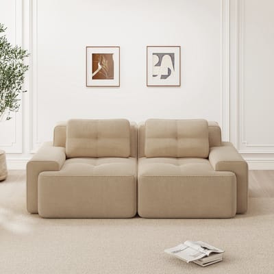 Moderne woonkamerbank - diepe zit - corduroy wolkenbank - tweezitsbank - slaapbank - beige