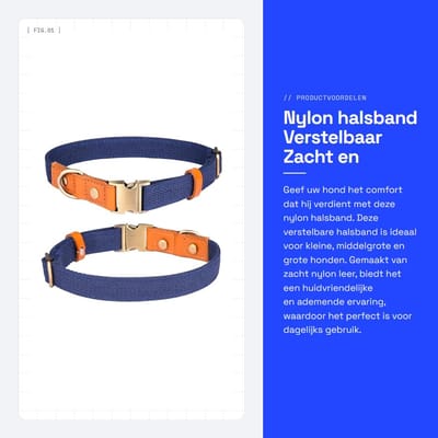 Dailygoods- Halsband Verstelbaar - Nylon/Huisdierhalsband - Roestvrij Stalen Gesp - Lichtgewicht - Ademend - Geschikt voor Honden (L, Donkerblauw) - Hondenhalsband