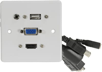 AV:Link Multimedia-wandplaat met 4K HDMI-, VGA-, USB- en 3,5 mm audio-aansluitingen
