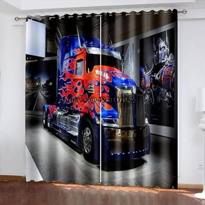 3D vrachtwagen bedrukte verduisteringsgordijnen auto bedrukt raamgordijn voor woonkamer slaapkamer gordijnen decor 183x214cm op maat W65xH165(CM)x2PCS-Grommet Top
