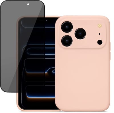 Hoesje geschikt voor iPhone 17 Pro - Privacy Screenprotector Volledig Dekkend Glas - Mat Back Case Roze