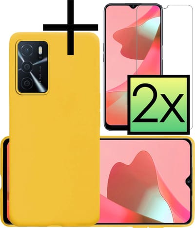 Hoesje - Met 2x Screenprotector - Geschikt voor OPPO A16 - Sterk & Shockproof - Back Cover - Siliconen Case - Telefoon Hoes - Geel