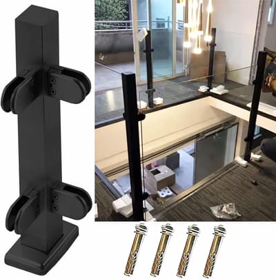 Glazen Leuningpalen - Balustrade Kit - Veiligheid Buiten - Roestvrij Staal 304 - 5x5cm Stang - Zwart