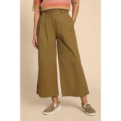 White Stuff Samira Wide Leg Crop Trouser Khaki Green Size: 12 REGULAR | Wide-Leg & Flared Pants Outlet | Dames | Bruin