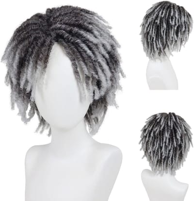 Korte Dreadlock Peruk voor Mannen in Ombre Grijs - Realistische Twist Rasta Cosplay en Feestoutfit