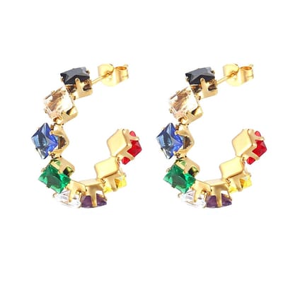 YARE Oorringen - Multi/Goud | 2,8 x 2,8 cm | Stainless Steel / Zirkonia | Fashion Favorite