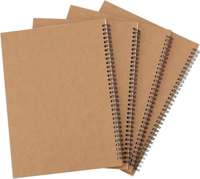4 Pack A4 Gelijnd Notitieboek, 100 Vellen, Spiral Binding, Kraft Papier, Notitieplanner voor Thuis, Kantoor, School en Reizen