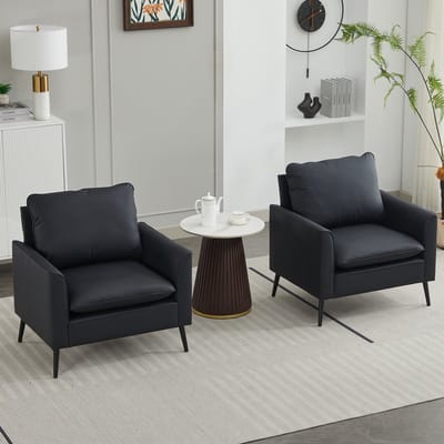 STILVORA Fauteuil Eenzitter - Comfortabele Loungestoel - Voor Woonkamer, Balkon En Slaapkamer - Kunstleer - Zwart