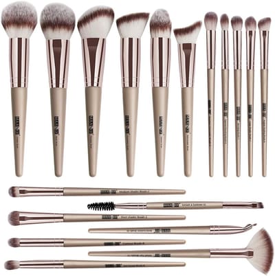 18-delige make-upborstelset met hoogwaardige synthetische borstels voor gezichts- en oogmake-up