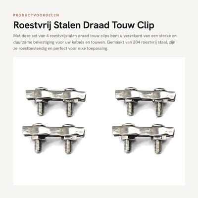Dailygoods- Draadklem Dubbele Clips - Kabelhouder - Kabelverbinder - Roestvrij Staal - M6 - Verpakking van 4 Stuks - Kabelklem