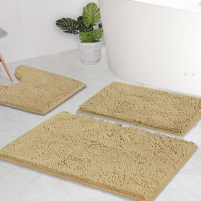 3-delige Badmatset Chenille - Super Absorberend en Antislip voor Douche en Toilet