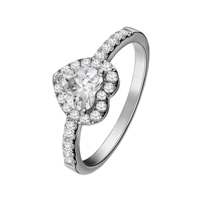 Lucardi Dames Zilveren ring hart met zirkonia - Ring - 925 Zilver - Zilverkleurig - 16.50 / 52 mm