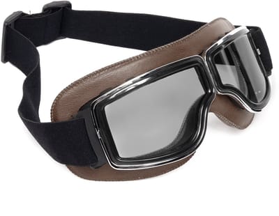 KIMU® Goggles Motorbril Skibril - Bril Donkerbruin Montuur - Zwarte Glazen - Leatherlook Pilotenbril Vintage Motor Retro Steampunk Lederen Heren Festival