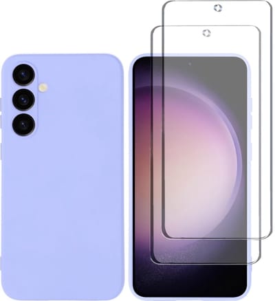Hoesje Geschikt Voor Samsung Galaxy S23 FE Hoesje siliconen Lila zacht siliconen hoesje TPU backcover - Met Screenprotector - 2 stuks