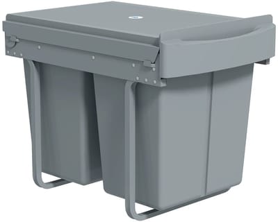 Inbouw Prullenbak - 2 x 20 L - Onder De Kast - Uitschuifbare Prullenbak - Uitneembare Bakken - Keuken Afvalverzamelaar - Afvalemmer - Afvalscheidingssysteem Met Telescopische Rails - Grijs