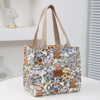 Schattige Cartoon Print Lunchtas Geïsoleerde Ruime Bento Pouch Thermische Koeltas Voor School Werk Reizen Picknick