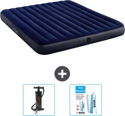 Intex Luchtbed - 2-Persoons - 183 x 203 x 25 cm - Blauw - Inclusief Pomp en Reparatieset